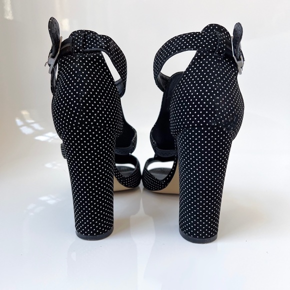Baldi London | Polka Dot Cage Sandal High Block Heel Open Toe Black White 8.5 - Picture 8 of 16